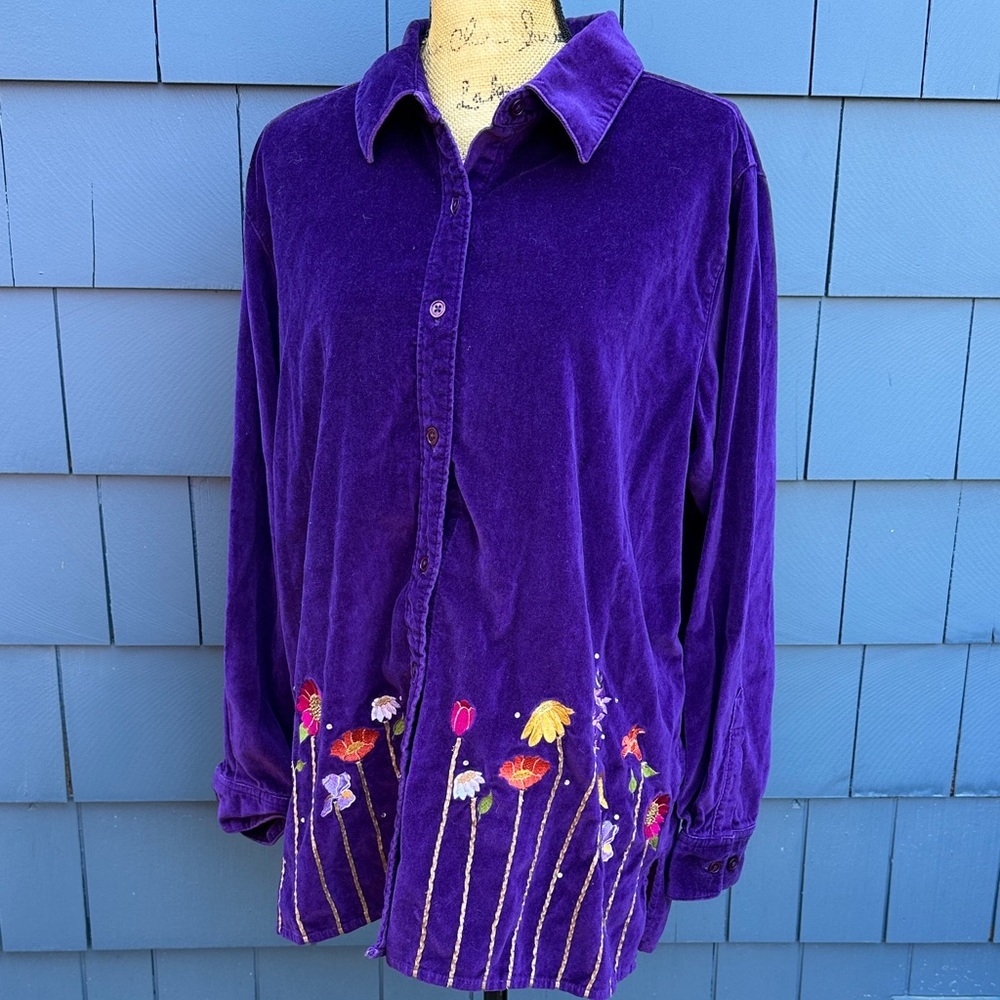 Vintage Purple Floral Embroidered Top The Quacker Factory velvet embroidered